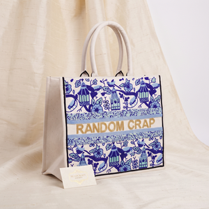 Bolso de Mano de Lona Palm Beach con Bordado Floral Azul, Bolso de Playa para Vacaciones de Verano - Product Image 2