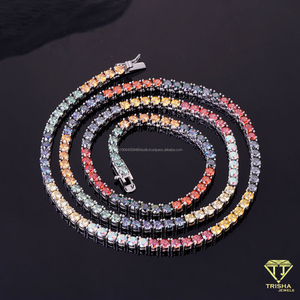 Rainbow Color Tennis Necklace With Round Stone Setting Vibrant Fashion Jewelry <b>Chain</b> For <b>Men</b> and Women Hip Hop Wholesale Bulk - Product Image 2