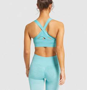 Conjunto de yoga de 2 piezas de alta calidad y gran venta para mujer, leggings de cintura alta y sujetador deportivo push-up con diseño personalizado. - Product Image 2