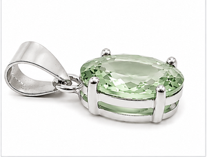 Colgante Ovalado de Amatista Verde en Plata de Ley 925, Colgante de Prasiolita Facetada, Amuleto de Plata de Ley Hecho a Mano - Product Image 1