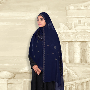 Hiyab Premium de Georgette Sólido con Borde de Terciopelo y Adornos de Diamantes, Pañuelo Islámico Largo, Elegante y Modesto para Mujer - Product Image 3
