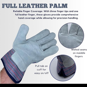 Guantes de Trabajo Canadienses de Cuero Vacuno de la Mejor Calidad, Puño Reforzado con Goma, Correa Reforzada en los Nudillos, Antideslizantes - Product Image 3