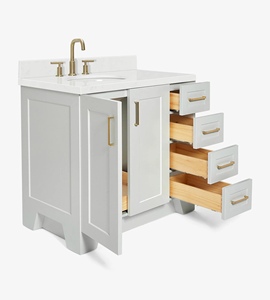 Meuble sous-vasque de salle de bain Quartus 36 pouces à évier décalé à gauche, directement de l'usine, 4 options de finition, fabriqué au Vietnam - Product Image 4