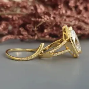 Marquise Moissanite Engagement <b>Ring</b> Set <b>925</b> Sterling <b>Silver</b> Gold Plated Halo Wedding <b>Ring</b> for Women Bridal Jewelry - Product Image 2