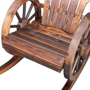 Sedia a dondolo da giardino in legno di abete carbonizzato 60*89*94cm, comoda sedia con ruote in legno per esterni - Product Image 6