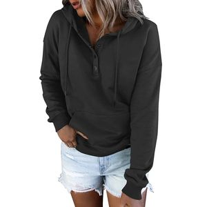 Sudadera con capucha holgada informal de manga larga para mujer, estilo europeo, con cordón y bolsillos, de alta calidad. - Product Image 1