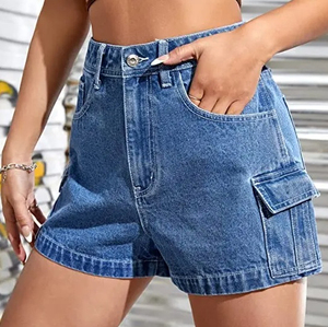 Shorts de Mezclilla Rectos Formales de Cintura Media para Mujer, con Bolsillos Tipo Cargo, Elásticos, Impermeables, de Secado Rápido, Estilo Y2K, para Verano - Product Image 4