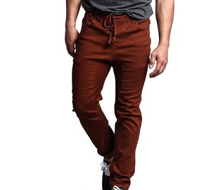 Men's Brown Elastic Waist Drawstring <b>Pants</b> With Side Pockets Casual Midweight Cotton Autumn Wear - Product Image 1