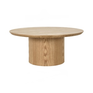 Contemporary Center <b>Table</b> Round Ash Veneer Top Low Cylinder Column Base Coffee <b>Table</b> for Cafe Restaurant Living Room Hotel - Product Image 1