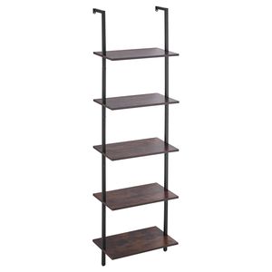 5-Tier <b>Open</b> Wall-Mounted Metal Frame Ladder Shelf 17.3x11.8in Bookshelf for <b>Storage</b> Rack Sundries Holder 5-Tier <b>Open</b> Shelf - Product Image 1