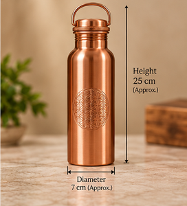Botella de Agua de Cobre Ecológica Premium con Grabado Floral Geométrico, Asa de Transporte, Tapa de Rosca, 900-1000 ml, Marrón, Caja de Regalo - Product Image 6