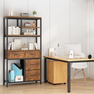 Libreria a 6 Ripiani e 4 Cassetti di Qualità Alberghiera, in Truciolato con Struttura in Ferro e Tessuto Non Tessuto, 90x30x174cm, Nero con Dettagli in Ferro e Finitura Effetto Legno Nero - Product Image 2