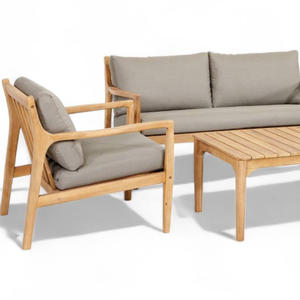 Solid Wood Garden Sofa Set with Teak Timber Frame Quick Dry Foam <b>Cushions</b> <b>Rectangular</b> Coffee Table and Lounge Chairs - Product Image 5