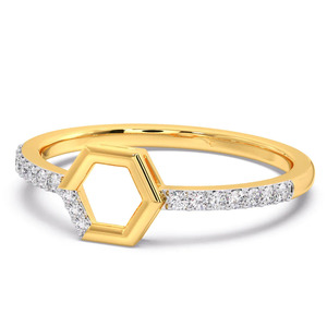 Bague de fiançailles minimaliste pour femme en or jaune avec diamants couleur G, monture ouverte hexagonale - Product Image 1