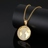 Pendentif Carte du Monde en Or 10K 14K Sertie de Moissanite, Breloque Hip Hop, Pendentif Globe Bling en Or, Collier de Luxe Tendance
