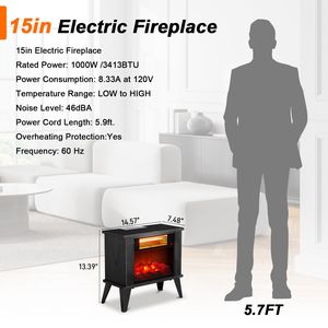 Caminetto Elettrico Autoportante in Legno da 1500W con Fiamma Realistica, Protezione dal Surriscaldamento, Design Portatile - Product Image 4