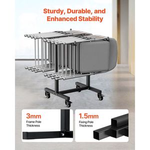 Carrito Plegable para Sillas con Capacidad para 200 Libras, Carrito Metálico Resistente en Forma de T con Ruedas de Goma, Capacidad para 14 Sillas, para Hoteles - Product Image 3