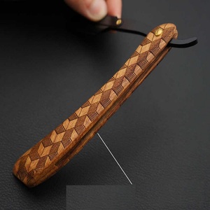 มีดโกนหนวดสแตนเลสแบบมืออาชีพ ใบมีดคมกริบ ด้ามไม้ แบบพับได้ - Product Image 4
