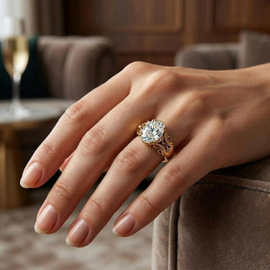 แหวนหมั้นเพชรแท้ทรงวงรีทองคำแท้ 18K สำหรับผู้หญิง สไตล์วินเทจ - Product Image 3