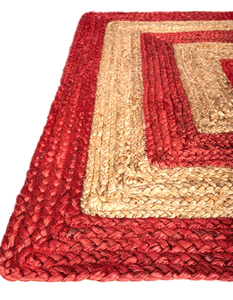 Alfombra Redonda Trenzada de Yute Natural con Borde Rojo, Círculos Concéntricos, Hecha a Mano, Ecológica, para Sala de Estar o Dormitorio - Product Image 5