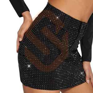 Falda vaquera brillante vintage de verano para mujer, elegante minifalda negra de cintura alta con brillos para fiestas al estilo western. - Product Image 1