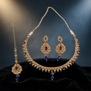 Juego de Collar y Aretes Kanhai Jewels para Mujer, Azul Clásico, Estilo Antiguo, para Regalo de Boda o Fiesta, Chapado en Titanio, Aleación de Cobre, Cristal - Product Image 3
