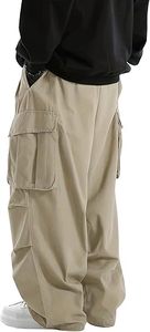 Men Khaki <b>Harem</b> Cargo Pants Elastic Waist Multiple Pockets Casual Loose Fit Breathable Canvas <b>Trousers</b> Autumn Style - Product Image 3