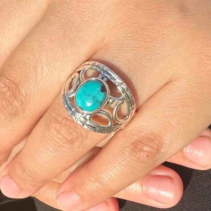 Handmade Turquoise Gemstone 925 Sterling Silver Statement <b>Ring</b> Unique Elegant Fashion Jewelry - Product Image 5