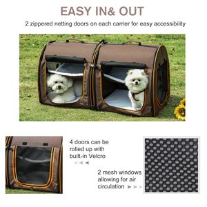 Gabbia Portatile Marrone per Gatti con 39 Scomparti Doppi e Morbidi Cuscini, Design a Casetta, Borsa per il Trasporto - Product Image 5