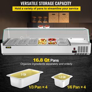 Tavolo refrigerato per preparazione sandwich da 60 pollici (16,8 Qt) con 4 teglie da 1/3 e 4 teglie da 1/6, 146W, stazione di preparazione condimenti elettrica per salad bar da 30 pollici - Product Image 3