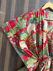 Women 100% Cotton Floral Maxi <b>Kaftan</b> Dress Batwing Sleeves Eco-Friendly Striped <b>Beach</b> Cover Boho Resort Wear Kimono Summer Tunic - Product Image 6