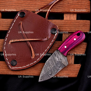 Couteau de chasse en acier Damas à lame droite, manche en bois, pour survie en extérieur, utilitaire, qualité industrielle, garantie 3 ans - Product Image 5
