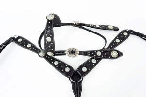 Plastron western équestre de qualité supérieure sculpté en cuir scintillant en acier inoxydable licou tête fantaisie couture équitation - Product Image 2