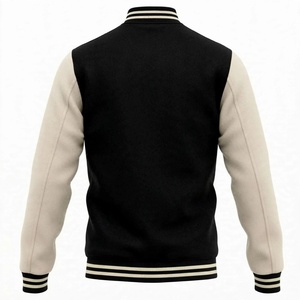 Custom Varsity Jacket Wool Body With Leather Sleeves Black And <b>White</b> Letterman Jacket Snap Button High School Outerwear - Product Image 2