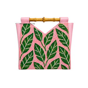 Bolso Tote Floral Hecho a Mano con Cuentas de Semillas y Asa de Bambú, Bolso de Mano Elegante e Informal para Fiestas Nocturnas, Temática de Fiesta Personalizada - Product Image 3