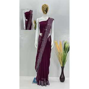Beautiful Club Dresses Real Mirror Work Saree para fiestas - Product Image 4