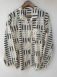 Ensemble pyjama coordonné Naaz Textile pour femme, motif rayures tigrées, imprimé, décontracté, pour l'été, vêtement de détente et de sommeil, doux, respirant, tissé, manches longues, longueur genou - Product Image 2