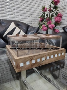 Rectangular Acrylic and Wood Storage Trays Decorative Organizer <b>Box</b> with <b>Removable</b> Compartment for Tabletop Home Use - Product Image 2