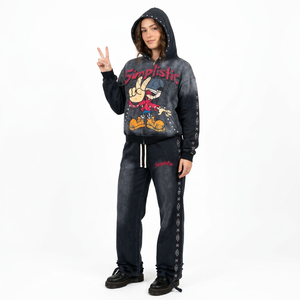 Simplistic Women's Hooded Tracksuit Full Length Zipper Front Character Print Streetwear Loose Fit Autumn Wear Made in Bangladesh - Product Image 1