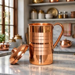 Carafe en cuivre artisanale, pichet à eau traditionnel indien pour un usage quotidien - Product Image 4