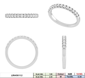 Bague demi-éternité classique pour femme en or 14K avec diamants de laboratoire ronds de 0,3 carats, sertis à griffes, plaqué rhodium, pour mariage - Product Image 3