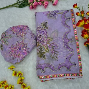 Mesmerizing <b>Purple</b> Mirror Work Tabby Polyester <b>Saree</b> with Heavy Handwork and Designer Border for Women Party Summer Winter - Product Image 6