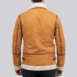 <b>Mens</b> <b>Light</b> Brown Genuine Leather Waterproof Winter Streetwear Shearling <b>Jacket</b> - Brown Shearling <b>Jacket</b> Leather - Product Image 3