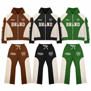 Conjunto de Sudadera con Capucha y Pantalones de Chándal Acampanados para Hombre, Diseño Personalizado de Marca, Estilo Urbano, Lavado Ácido, Estampado en Serigrafía - Product Image 3