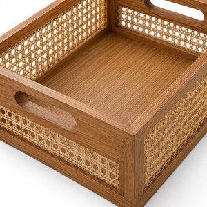 Handmade Wooden <b>Basket</b> with Bamboo Weave <b>Storage</b> Organizer Decorative Multipurpose <b>Basket</b> Tray - Product Image 3