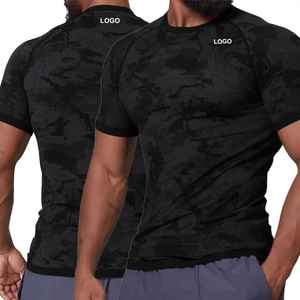 Camiseta Deportiva de Compresión para Hombre, Corte Ajustado, Cuello Redondo, Manga Corta, Transpirable, Spandex/Poliéster, Estilo Urbano, 220g, Color Sólido - Product Image 1