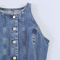 Robe Courte en Jean MYST&ZA pour Femme, Nouvelle Collection Été 2026, Tendance et Polyvalente, Col Rond, Sans Manches, Boutonnage Simple 0108035