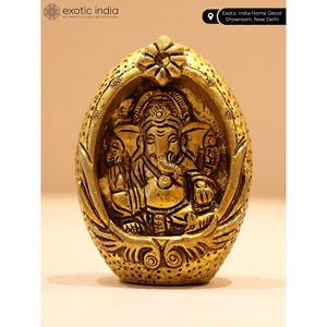 Élégant 3 pouces en laiton Chaturbhuja Lord Ganesha Statue Petite Sculpture Artwork - Product Image 4