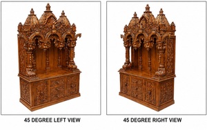 Achetez un temple en bois Sagwan avec un design de paon pour la maison, temple traditionnel en bois pour la maison, temple artisanal en bois avec tiroirs de rangement - Product Image 3