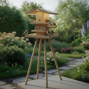 Mangeoire à oiseaux moderne en bois de teck à plusieurs niveaux - Fabrication artisanale en gros - Product Image 4